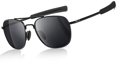 SUNGAIT Herren Militär Sonnenbrille Polarisierte Pilot Style - Bajonett-Tempel Schwarz/Grau A285