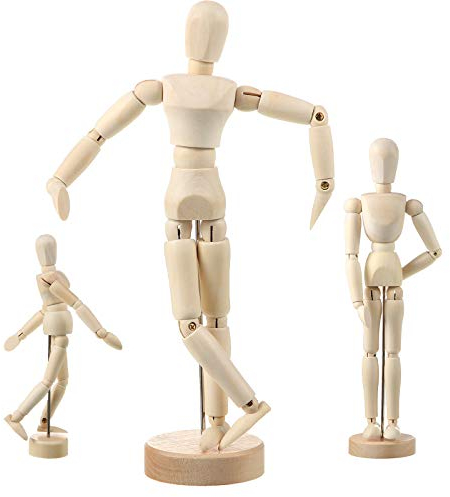 3 Stücke Künstler Gliederpuppe Modell Bewegliche Holz Männchen Holz Zeichnung Gegliederte Gliederpuppe mit Ständer für Heim Dekoration