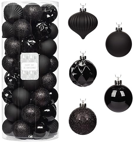 Every Day is Christmas Ornamente, bruchsicheres Weihnachtsbaumschmuck-Set, Weihnachtskugeln, Dekoration, 50 Stück (57 mm, neues Schwarz)