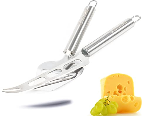 Kerafactum Käsehobel und Käsemesser im Set aus Edelstahl für Hartkäse geeignet Schneidet Käse wie ein Hobel Messer runder Griff zum verschenken Geschenkidee Cheeseplaner planer knife for cheese