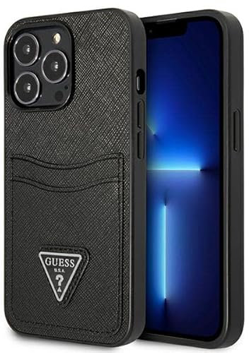 Guess GUHCP13XPSATPK Case for iPhone 13 Pro Max 6.7 Inch Black Hard Case Saffiano Triangle Logo Card Slot
