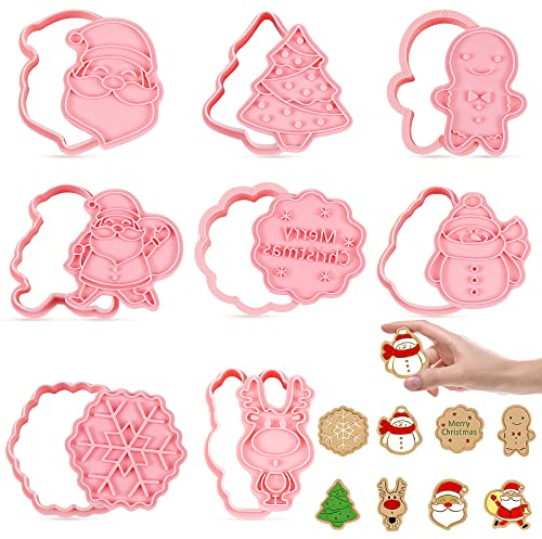 Dreamtop 8PCS Weihnachten Kunststoff Ausstechformen 3D Weihnachts Ausstecher Kunststoff Weihnachten Keks Stempel Kunststoff weihnachts keksausstecher für Kinder Keksausstecher Backset
