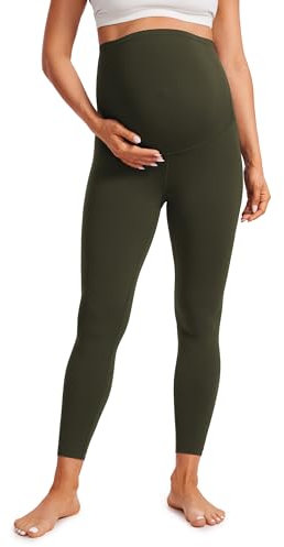 CRZ YOGA Damen Butterluxe Umstandsleggings - 64cm Skinny Umstandshose High Waist Schwangerschaft Yoga Leggins Olivgrün 34