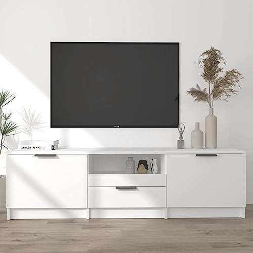 Higsose TV-Schrank 140x35x40cm Weiß,Holzwerkstoff,Stauraumschrank,DVD Schrank,Klassische TV Tisch,Wohnzimmer Vitrine,Fernseher Tisch Modern,HiFi-Schrank,Verfügt über Türen