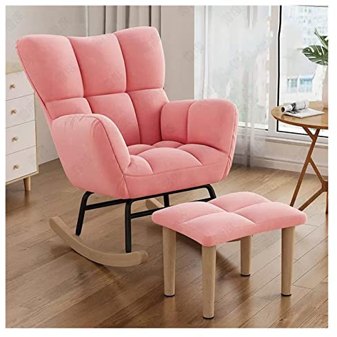 Chaise à Bascule Moderne avec Repose-Pieds, Fauteuil inclinable à Bascule et à Haut Dossier capitonné avec Coussin Confortable rembourré, pour Salon/Chambre à Coucher (Couleur : Rose)