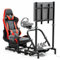 Minneer G29 Flight Sim Cockpit with Monitor Stand and Red Seat Enhanced Fit for Logitech G920,Thrustmaster,Fanatec Professional Driving Mount(50MM Large Round Tube) Without Wheel Pedal and Handbrake