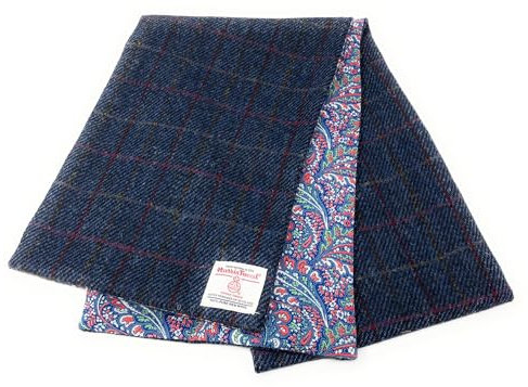 Scott and MacKenzie Harris Tweed, traditioneller marineblauer Schal mit rotem Überkaro, weiche Baumwolle gefüttert, marineblau, Einheitsgröße