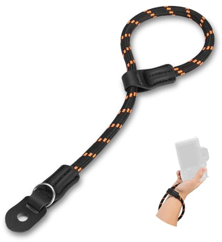NEEWER Camera Wrist Strap, Adjustable Durable Round Woven Nylon Climbing Rope Strap with Keyring and Protective Flap for DSLR & Mirrorless Camera, Orange, CA090