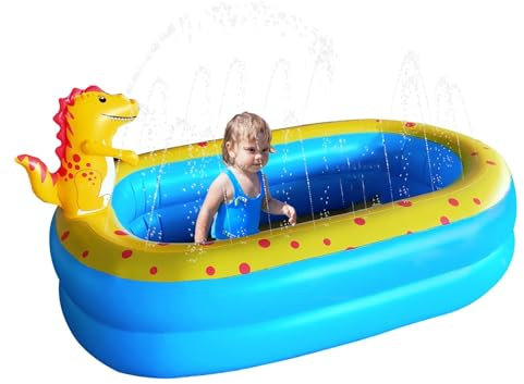 aufblasbarer Pool,Dinosaurier-aufblasbarer Pool,Aufblasbarer Sprinklerpool für Kinder | Bezaubernder, verschleißfester aufblasbarer Kinderpool mit Dinosaurier-Sprinkler für Outdoor, Strand, Rasen