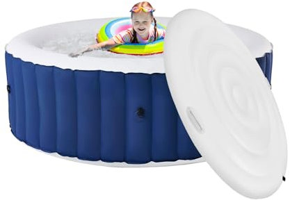 TOWEBOORY Couverture de Spa Gonflable, Couvercle de Bain à Remous Gonflable Couvercle de Spa Gonflable Rond Couverture de Bain Gonflable Thermiquement Isolée avec Poignées (140 cm)