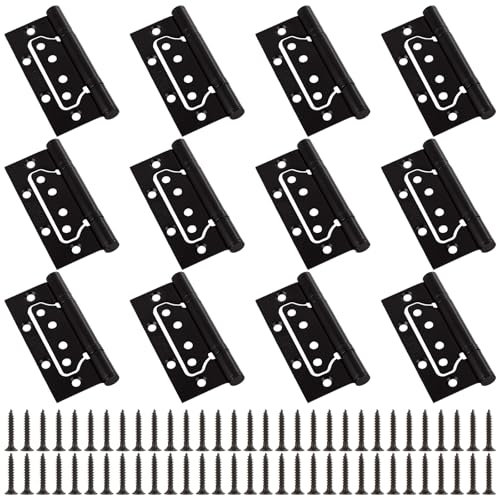 APACALI 12 Pack Flush Hinges 100mm, 4 Inch Flush Door Hinges, Stainless Steel Internal Door Hinges for Home Cupboard, Kitchen Cabinet, Internal Door, Black