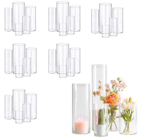 Glasvase Tischdekoration Zylindrische Glasvase Kann FüR Blumen, Kieselsteine, Dekorative Tischvasen Verwendet Werden, Glasvasen Gemischter GrößE KöNnen FüR Hochzeiten (30, 10+15+19+20+25cm)