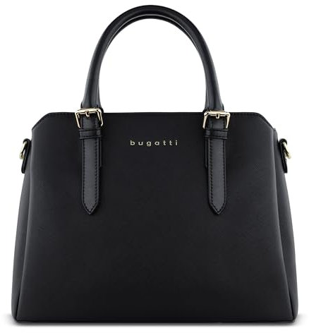 Bugatti Ella Handtasche Damen, Bowling Bag mittel in Saffiano-Art aus Kunstleder, schwarz
