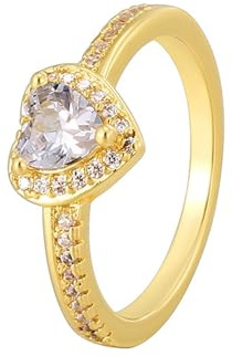 AMDXD 14K Au585 Gelbgold Pärchen Ringe Echtschmuck, Verlobungsring Herz mit Moissanit Herzschliff Weiß, Ring 585 Gold, Gr.57 (18.1)