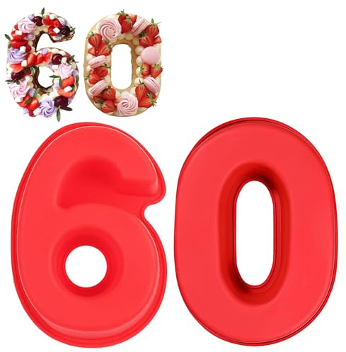 Guittly Number 60 Cake Tins Moulds, 3D Large Number Cake Mould, Bake Trays for Baking Birthday Anniversary, Non-Stick Food-Grade Silicone Oven and Dishwasher Safe (60)