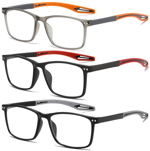 ZXYOO Occhiali da Lettura Uomo 3 Paia con Filtro Luce Blu - Design Sportivo Elegante, Leggeri e Antiscivolo per Lavoro, Casa e Tempo Libero C+1.50