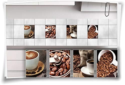 Medianlux Fliesen-Aufkleber Fliesen-Bild Kaffee Cappuccino Latte-Macchiato Espresso Kaffeebohnen Küche Deko Folie Coffee, 15x20cm