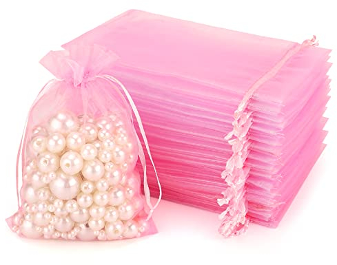 jijAcraft Groß Organzasäckchen 10× 15CM, Rosa Organza Beutel, 100 Stück Organzasäckchen Geschenk, Organza Schmuckbeutel mit Kordelzug für Süßigkeiten, Geschenk