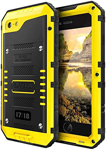 Beeasy Coque pour iPhone 8 Plus /7 Plus, 360 Intégré Antichoc Protection Etui IP68 Waterproof avec Protecteur d'écran, Militaire Robuste Résistant Metal Antipoussière Housse