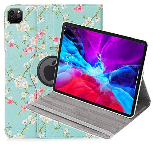 32nd Floreale Series - Custodia Folio in Pelle PU con Disegno Floreale per Apple iPad PRO 12.9 (2020/2021), Case Realizzato in Pelle Sintetica con Supporto Integrato - Primavera Blu