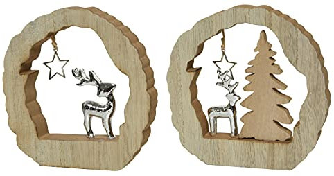 CHICCIE 2 Set Rentier Mangoholz 15cm - Weihnachtsdeko Weihnachtsfigur Dekofigur