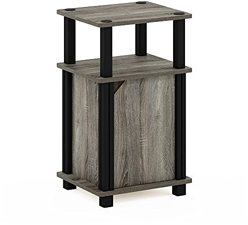 Furinno Just 3-stufiger Beistelltisch mit Tür, Französische Eiche/Schwarz