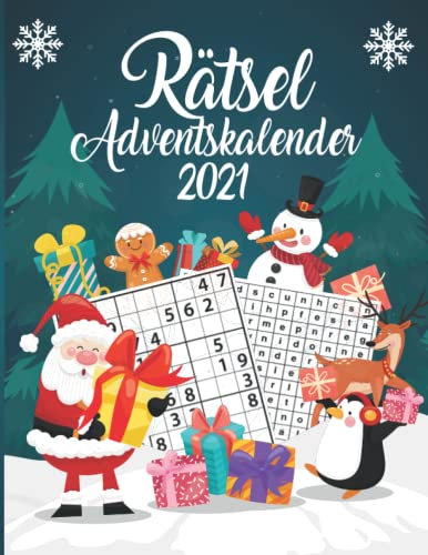 Rätsel Adventskalender 2021 für Weihnachten: über 320 knifflige Rätsel für Erwachsene (Kreuzworträtsel, Sudokus, Wortsuche & uvm.)
