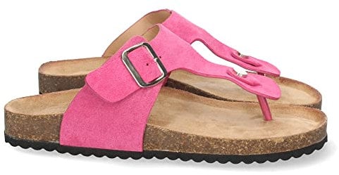 shoes&blues.es 63844-Sandalia Plana para Mujer, con Planta Bio muy Comoda, Estilo Esclava, y Detalle de Hebilla, Primavera Verano 2022. Talla 39 Fucsia