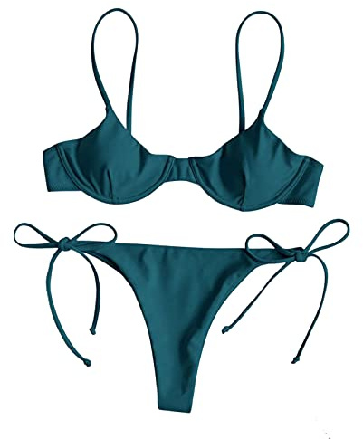 Loalirando Maillot de Bain Femme 2 Pièces Sexy Bandage Biniki Brésilien String pour Vacances Plage Bronzage, Vert foncé B, M