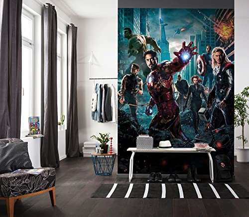 Komar Marvel Fototapete Avengers Movie Poster - Größe 184 x 254 cm, 4 Teile, bunt - Tapete, Kinderzimmer, Jugendzimmer, Tony Shark