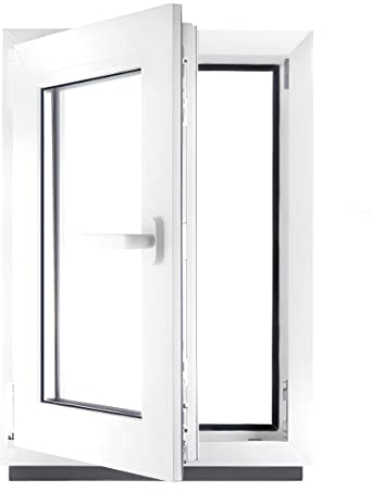BauPLAZA - Ventana PVC (reforzado) - ANCHO x ALTO 550 x 650 mm - BLANCA - Vidrio Transparente - doble acristalamiento 4/24/4 (doble cristal) - 55 x 65 cm Izquierda OSCILOBATIENTE 1 HOJA APERTURA