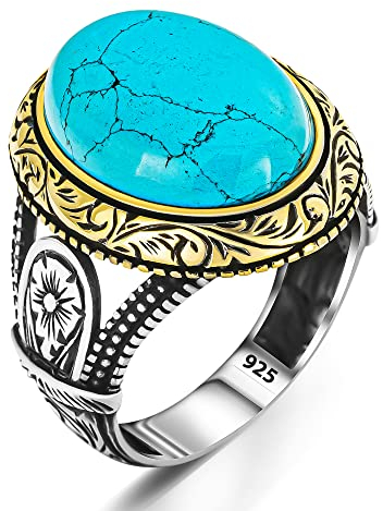 925 Sterling Silber Türkis Stein Herrenring Silberschmuck Geschenk für Ihn (66)