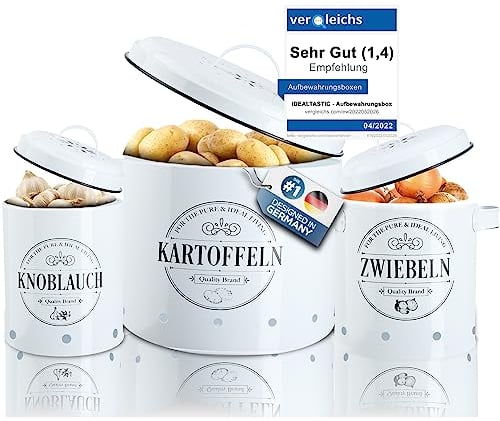 IDEALTASTIC® Set di 3 vasi per patate di alta qualità, con sistema di ventilazione a 360° per una maggiore freschezza, ideale per conservare cipolle e patate