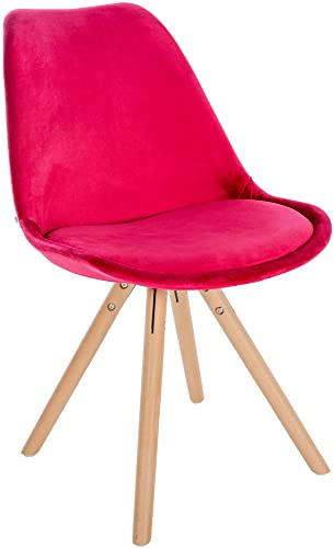 CLP Stuhl Sofia mit Samtbezug und hochwertiger Polsterung I Besucherstuhl mit robustem 4-Fuß Holzgestell Farbe rot Gestell Farbe Natur (rund)
