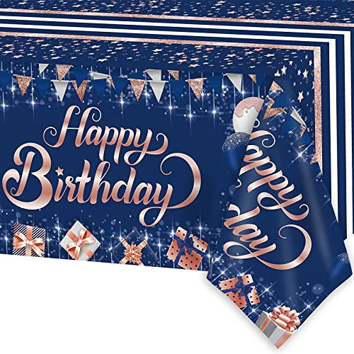 Happy Birthday Tischdecke - Blaue Party Einweg Tischdecke für Mädchen und Jungen, 137 x 274 cm, Rechteckig, Große Kunststoff für Geburtstagsparty