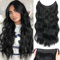 Halos black Hair Extensions with Transparent Wire, Invisible Wire Hair Extensions with 5 Adjustable Sizes, 20 Inch Synthetic Long Wavy Hair Pieces for Women (Color: Black)