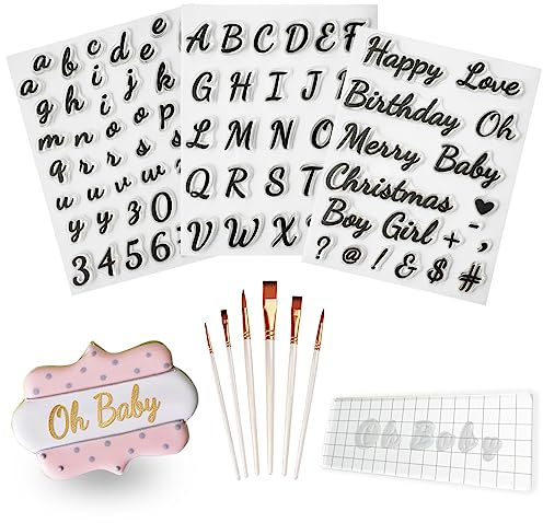 4PCS Alphabet Cake Stamps Tool with Brushes for Fondant Cookie Biscuit