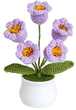 Mughetti Lavorati a Maglia in Vaso Mini Fiori Fatti a Mano All'uncinetto Campana Artificiale in Vaso Orchidea per Tavolo Ornamento per Auto Decorazione per la Tavola di Casa (5