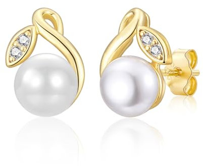 Shuxin Pearl Earrings for Women 925 Sterling Silver Post Stud Earrings Hypoallergenic Cartilage Studs Lightweight Gold Sleeper Stud Earrings for Girls Fashion Jewellery Gifts