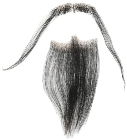 Human Hair Fake Beard for Men False Face Long Beard And Mustache Costume Beard Realistic Beard False Hair Hand Tied Lace Beards for Halloween Cosplay Costume Party with Glue,HZ11 Black