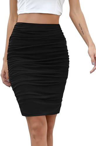 Missufe Damen Mesh Figurbetonter Stretch Enger Bleistiftrock Hohe Taille Kurz Elastischer Bodycon Rock (Schwarz, Groß)