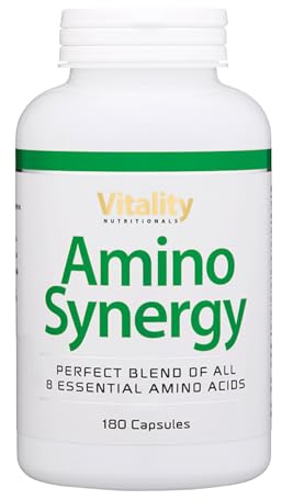 Aminosäuren Hochdosiert Kapseln mit allen 8 Aminiosäuren, 730 mg pro Kapsel (180 Stk) Amino Synergy Vitality Nutritionals by Vitaminexpress