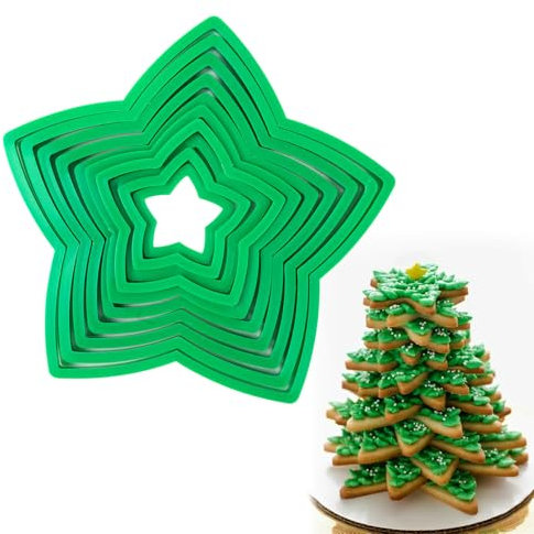 10Pcs Christmas Cookie Cutter Set,Small Star Cutter for Baking Christmas Tree Cookie Tower, Star Mince Pie Cutters Biscuit Molds Fondant Cake Cookie Cutter for Kids Xmas Holiday Birthday Party