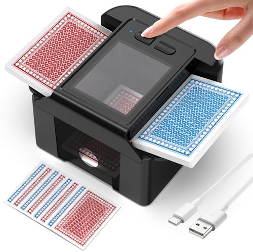 ShinePick Kartenmischmaschine, Aufladbarer Kartenmischer Schnell Leise Automatischer Kartenmischer für UNO-Kartenspiel, Pokerkarten, Texas Hold Em, Blackjack (Schwarz)