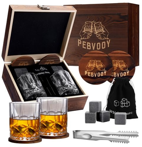 QOEOTUY Coffret Whisky Cadeau Homme - Cadeau Personnalisé Homme - Verre Whisky + Pierre a Whisky Reutilisable + Whiskey Accessories - Cadeau Noel pour Papa Mari Homme