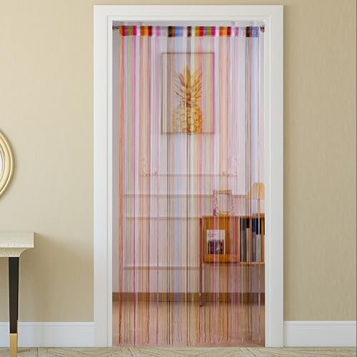 ElevaPulse Cortina de hilos para puerta, 100 x 200 cm, colores macaron, protección contra moscas para puerta de balcón y ventana