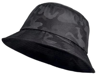 Misfuso Fischerhüte Herren Reversibel, Bucket Hats Baumwolle mit Tarnmuster,Faltbarer Anglerhut mit Breiter Krempe, Beidseitigen UV-Schutz Sonnenhüte Unisex Sommer Hüte Reisezubehör-Schwarz