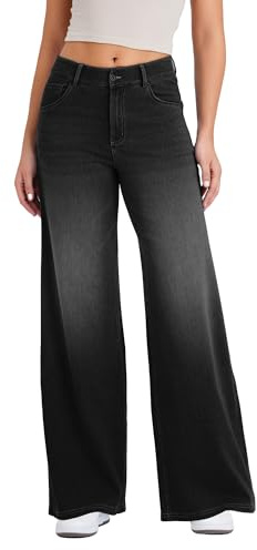 Keolorn Wide Leg Jeans for Women with a Traditional Button and Zipper Placket Design,Straight Cut, Loose fit,Suitable for Casual, Yoga, Fitness High Elasticity Denim Pants.(DarkGreyL)