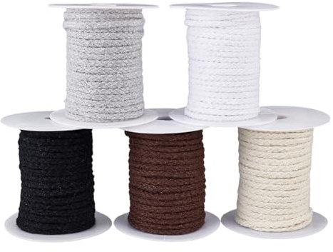 BENECREAT 5 Colori 75m Corda Macramè Naturale, Cordoncino di Cotone Intrecciato Largo 5mm per Cucire Tappezzeria, Forniture per La Creazione di Gioielli Fai Da Te e per Confezioni Regalo