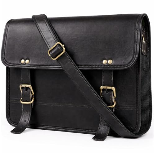 ALASKA EXPORTS Mens Leather Messenger Bag 14 Inch Genuine Leather Laptop Bags for Men Vintage Messengers Crossbody Satchel for Office Work Business & College (Black)